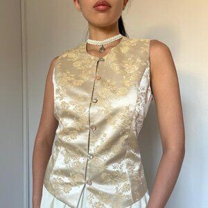 gold cream vintage satin brocade vest